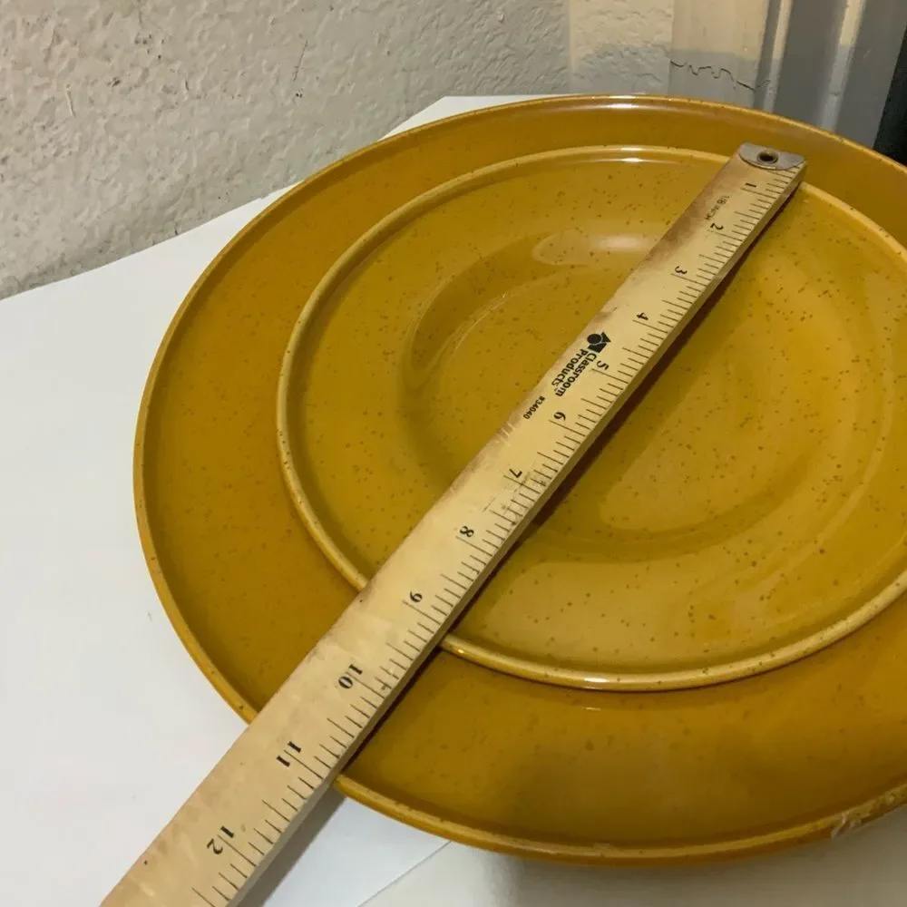 IKEA Mustard Yellow Large 12” Pasta & one salad plate 9” Mint Gold